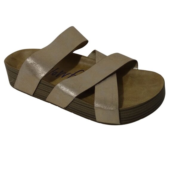 Blowfish Malibu Platform Sandals Women Size 7.5 Gold Metallic Beige Slip-On - Picture 1 of 9
